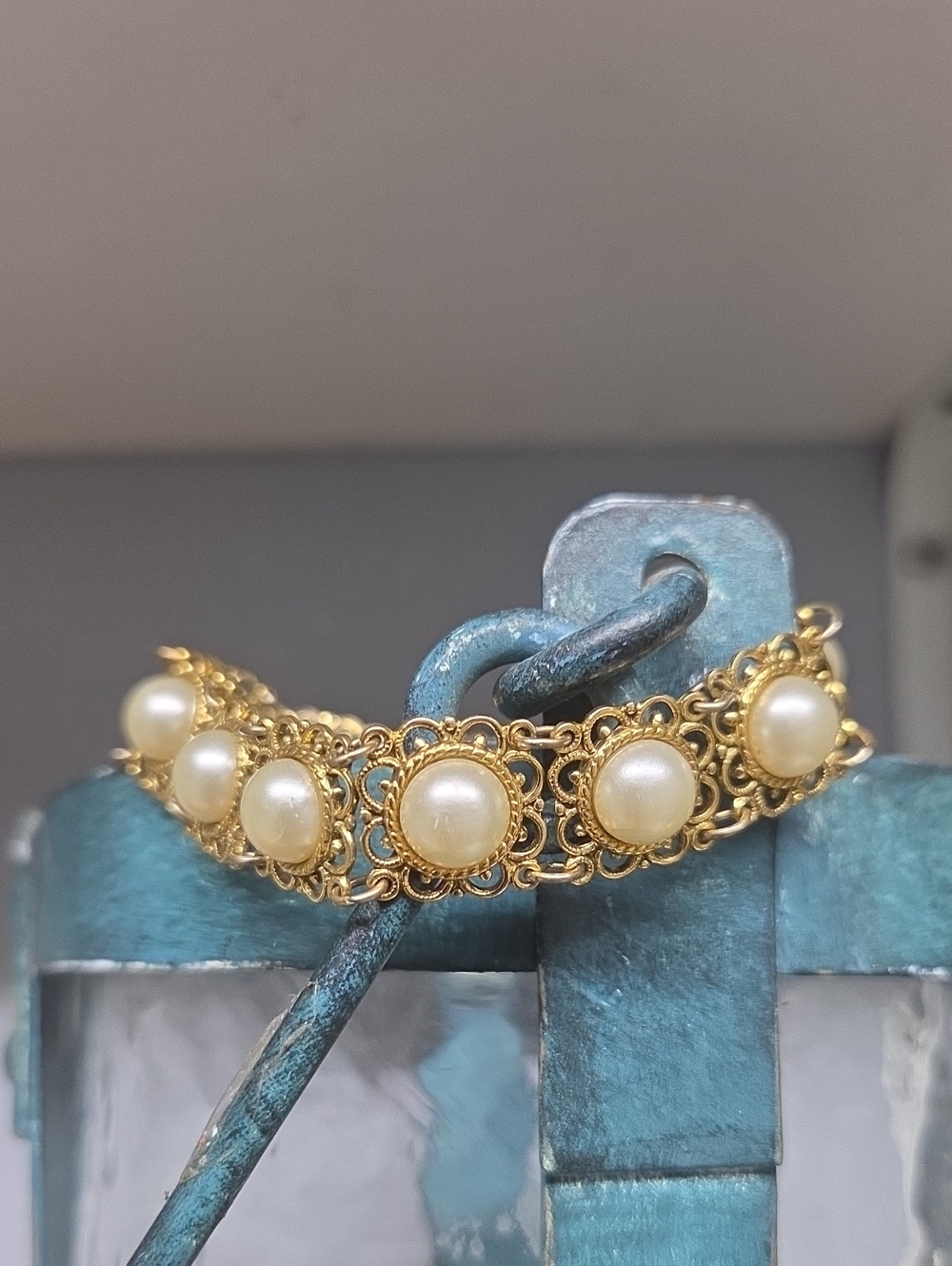 Vintage Gold Pearl Link Bracelet - Elegant Women's Jewelry